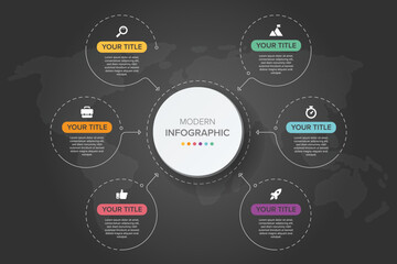 Creative concept for infographic element vector 6 options, steps, list, process. Abstract elements of graph, diagram with steps, options, parts or processes, timeline infographics, workflow or chart.