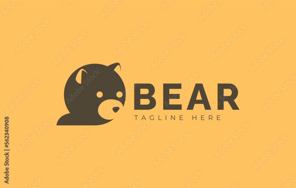 Cute Elegant Bear Head Logo Design. Cute Grizzly Head Vector ...