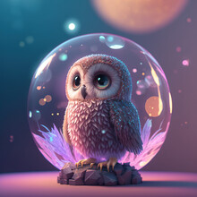 Cute Baby Owl Portrait With Blurred Background. 3d Rendering. Generative AI Illustrations.