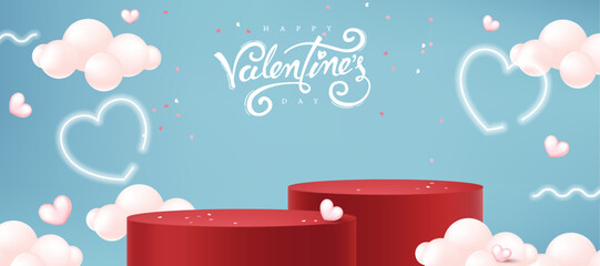 Wall Mural - valentines day background with heart shaped balloons.