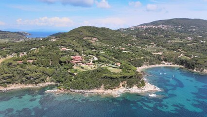 Sticker - Aerial view of Elba Island. Barabarca Beach and Southern Coastline in summer season. Drone viewpoint