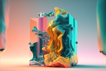 Poster - Luxurious abstract background. Simple glass figures. Frozen multicolored liquid. Gradient light. 3D rendering. Generative AI.