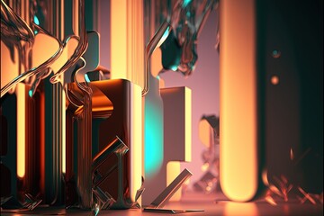 Poster - Luxurious abstract background. Simple glass figures. Frozen multicolored liquid. Gradient light. 3D rendering. Generative AI.