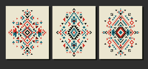 Wall Mural - Aztec vector elements. Set of ethnic ornaments. Tribal design, geometric symbols for border, frame, tattoo, logo, cards, decorative paper. Navajo motifs.