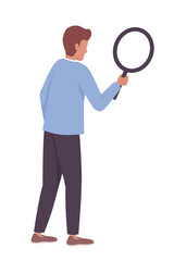 Poster - man with magnifying glass semi flat color vector character. checking job vacancy. editable figure. f