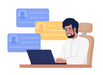 Fototapete - Employer searching for employee on job posting site semi flat color vector character. Editable figure. Half body person on white. Simple cartoon style illustration for web graphic design and animation