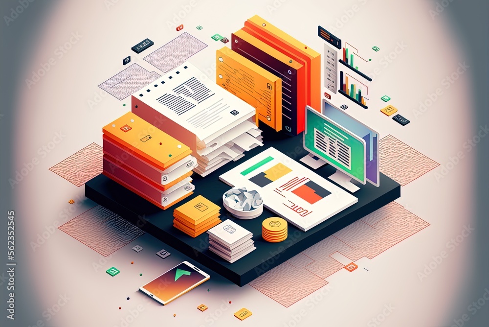 Isometric diagram of a digital document management system Generative AI ...