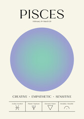 pisces wall art, retro zodiac poster, astrology digital download print, star sign decor, gradient au