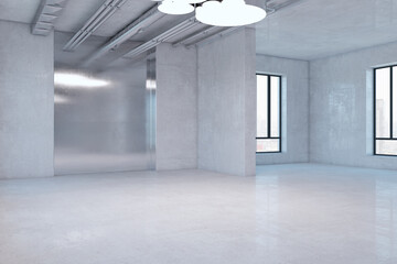Poster - Abstract simple concrete room design with windows and daylight. 3D Rendering.