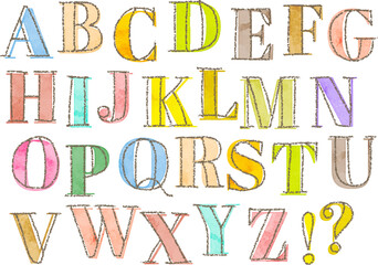 hand drawn vector doodle alphabets, grunge textured