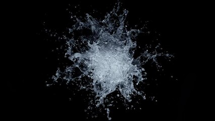Wall Mural - super slow motion shot of real water splash explosion from surface isolated on black at 1000fps.