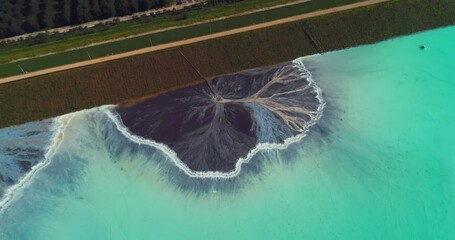 Wall Mural - Top down aerial view over natural texture - abstract industrial lake water patterns. Turquoise waternature poluttion