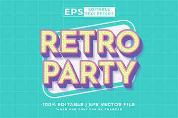 Poster - Editable text effect - Retro Party 3d Cartoon template style premium vector