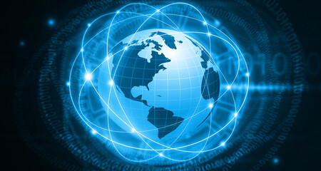 Poster - Earth globe with digital signal network. Global network concept background. 3d illustration.