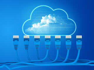 Poster - Cloud computing. network cable with cloud icon. 3d illustration.