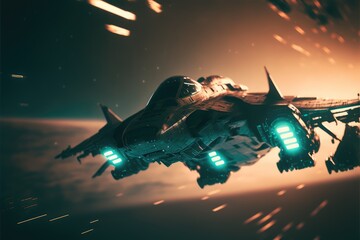 Wall Mural - spaceship flying over the earth