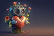 Valentine’s Day cartoon character in 3D digital art style, made with generative ai. Realistic cartoon heart character. Love character.