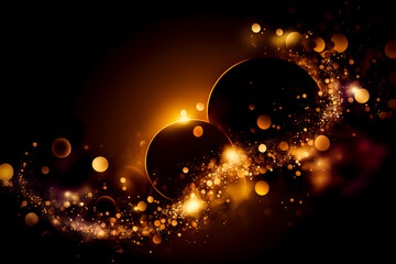 Wall Mural - Abstract orange dust explosion background. Abstract powder splatted background. Freeze motion of color powder exploding. Golden glitter texture, Generative AI. Creative background pattern.