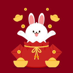 Wall Mural - Chinese New Year Money pocket vector. Rabbit in Rad bag. Chinese money bag vector. Good luck. Year of rabbit. Chinese New Year 2023.