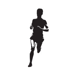 Sticker - Run, woman running, isolated vector silhouette, ink drawing, front view