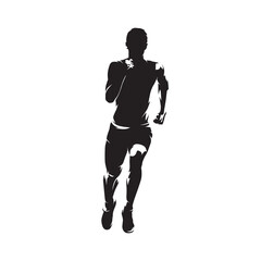 Wall Mural - Run, running man, isolated vector silhouette, ink drawing, front view