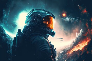 Wall Mural - close up astronaut with universe gradient color sky as background idea for sci-fi theme background o