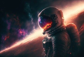 Wall Mural - close up astronaut with universe gradient color sky as background idea for sci-fi theme background o