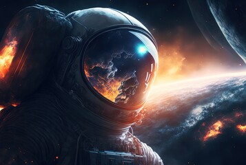Wall Mural - close up astronaut with universe gradient color sky as background idea for sci-fi theme background o