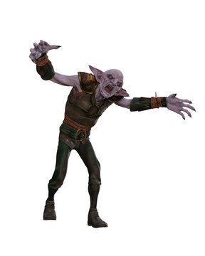 Evil fantasy goblin vampire creature attacking with outstretched arms and sharp claws. 3D rendering illustration.