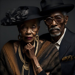 African culture,  photography of black old couple for black month history, valentine's day, magazine cover, made with Generative AI 