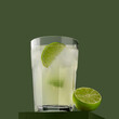 Summer refreshing lemonade drink or alcoholic cocktail with and lime. Fresh healthy cold beverage. Water with lime, cold Mojito cocktail.