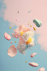 cloud creative love concept of fresh spring flowers in the sky background. love, happy valentine's d