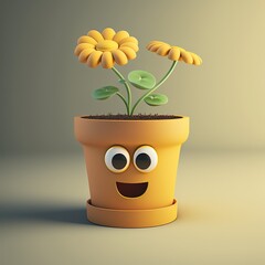 Wall Mural - Cute Cartoon Yellow Flower Character (Generative AI)