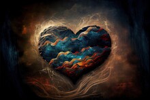 Valentine Heart Banner Painting In Style Of Van Gogh Landscape Sky  - Generative AI