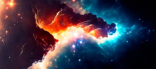Wall Mural - panorama universe space nebula and galaxy generative ai