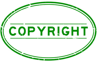 Sticker - Grunge green copyright word oval rubber seal stamp on white background