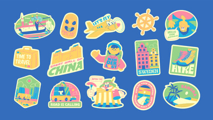 Wall Mural - Travel Vector Retro Stickers Pack