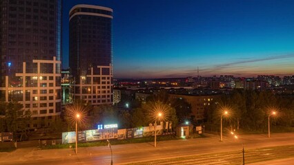 Wall Mural - 4K Time lapse of Majestic sunset or sunrise landscape Amazing light of nature cloudscape sky and Clouds moving away rolling colorful dark sunset clouds Footage timelapse.Nature environment background