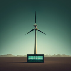 renewable energy background with wind turbines and solar panels. generative ai