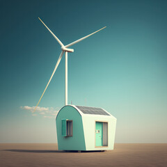 Wall Mural - renewable energy background with wind turbines and solar panels. generative ai