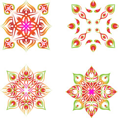 Poster - Indian colorful; mandala ornamentation design. Asian traditional mehandi style decor.