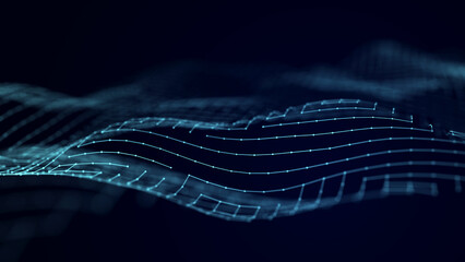 Poster - cybernetic network connection flow. big data visualization. 3d rendering.