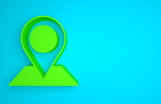 Green Location icon isolated on blue background. World or Earth sign. Minimalism concept. 3D render illustration