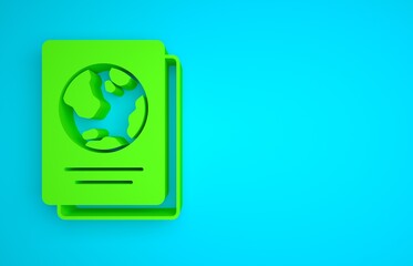 Poster - Green Passport with biometric data icon isolated on blue background. Identification Document. Minimalism concept. 3D render illustration