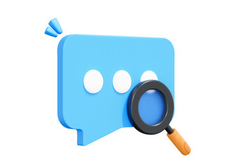 Fototapete - 3d speech bubble message with magnifier. faq concept. online support center. reference contact servi