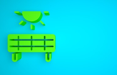 Green Solar energy panel icon isolated on blue background. Minimalism concept. 3D render illustration