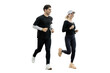 © muse studio - Running man and woman joggers jogging style sportswear running transparent background.