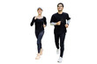 © muse studio - Man and woman full-length joggers style jogging sportswear and running shoes transparent background.