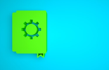 Poster - Green User manual icon isolated on blue background. User guide book. Instruction sign. Read before use. Minimalism concept. 3D render illustration