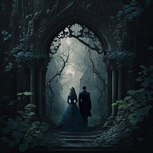 Illustration Of A Gothic Couple Of Lovers. High Quality Illustration